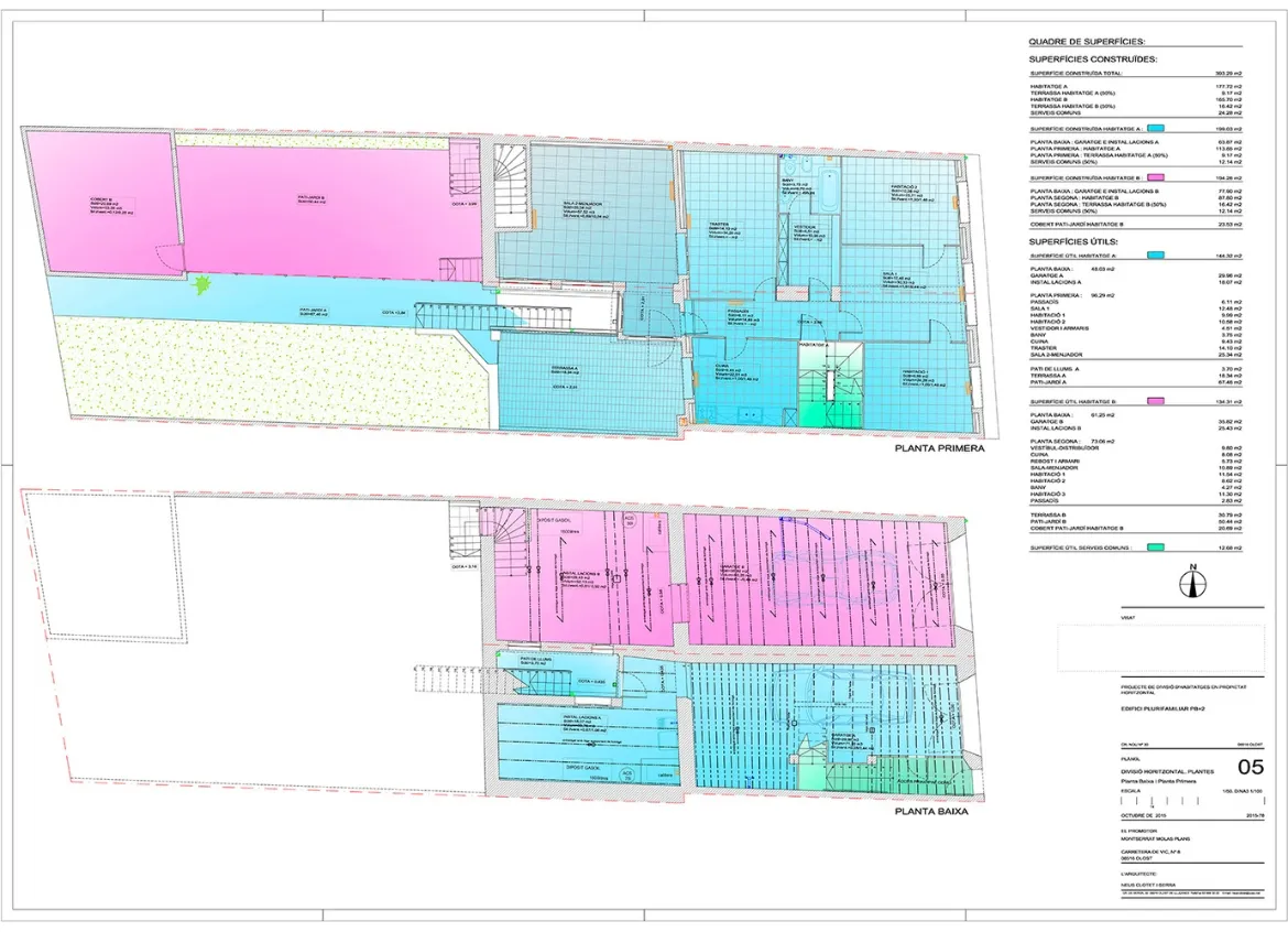 Projecte executiu de divisió horitzontal d’un edifici entre mitgeres de planta baixa + 2 pisos a Olost. Neus Clotet, arquitectura i paisatge