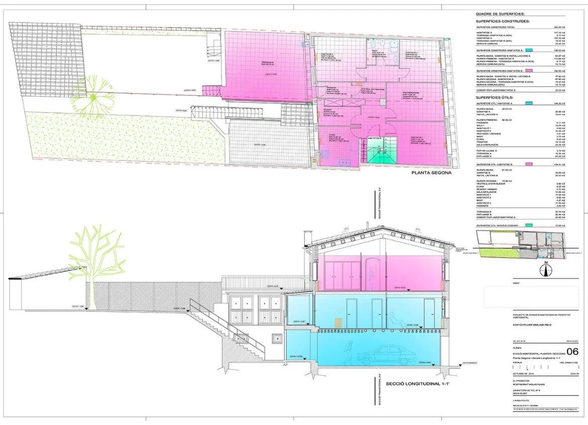 Projecte executiu de divisió horitzontal d’un edifici entre mitgeres de planta baixa + 2 pisos a Olost. Neus Clotet, arquitectura i paisatge
